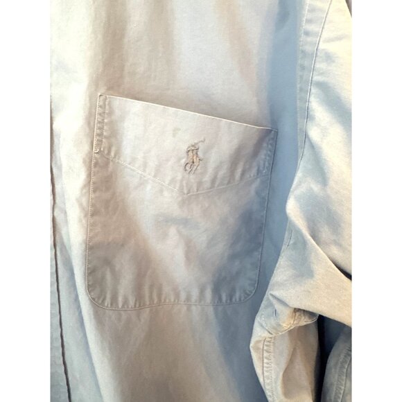 Ralph Lauren Big Button Down Shirt 16 34/35 Blue 100% Cotton Long Sleeve FLAW - Picture 6 of 6